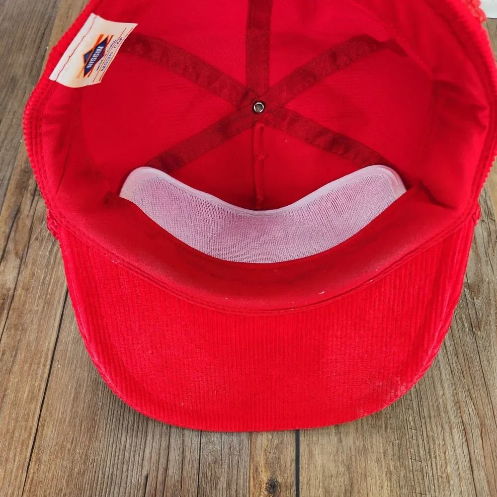 VTG Harry Gaines Kenai River Fishing Guide Patch Strapback Hat Red Corduroy Rope